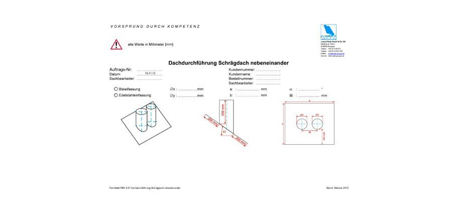Bestellformular Dachdurchführung Schrägdach nebeneinander