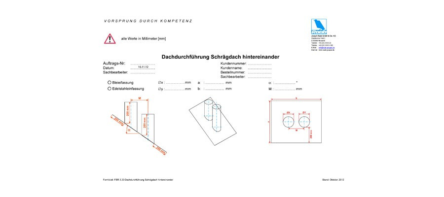 Bestellformular Dachdurchführung Schrägdach hintereinander